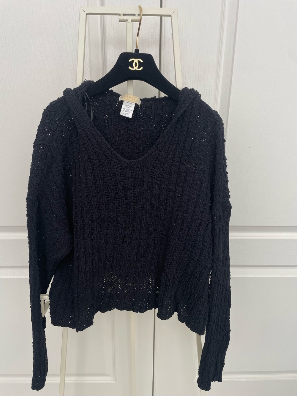 l*space Black V-Neck Hooded Knit Sweater